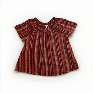 Ana Maroon  Faye Stripe Short Sleeve Blouse Women’s Size Large NWT 100% Cotton